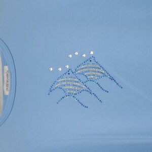 Short Sleeve T-shirt Top Pastel Blue Crystal Tropical Angel Fish Crew Cotton EUC